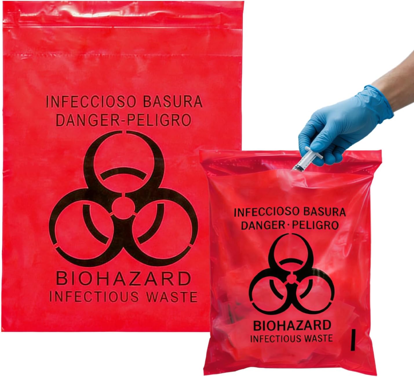 Medical Label - 100pcs 9x13in Stick-On Red Biohazard Waste