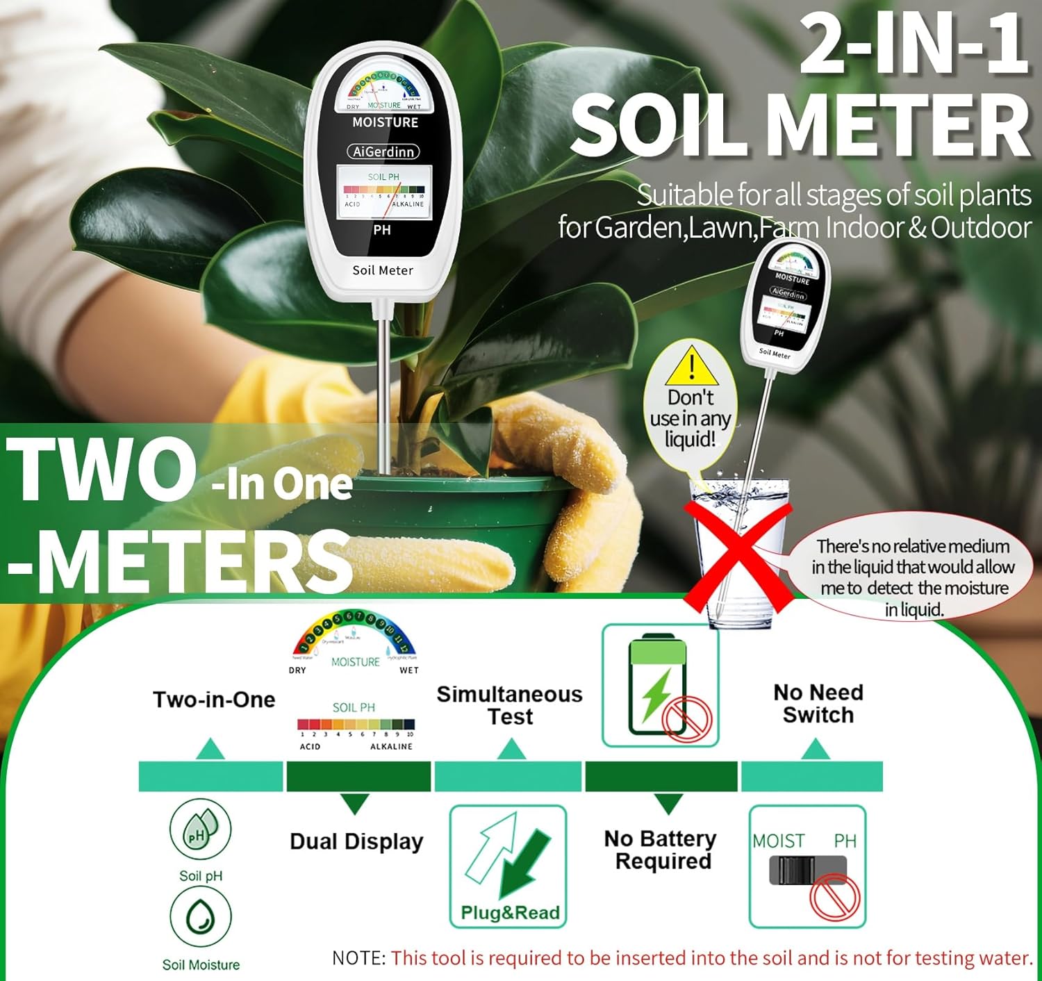 2-in-1 Soil Moisture & pH Mete - Ph Meter 评论和价格