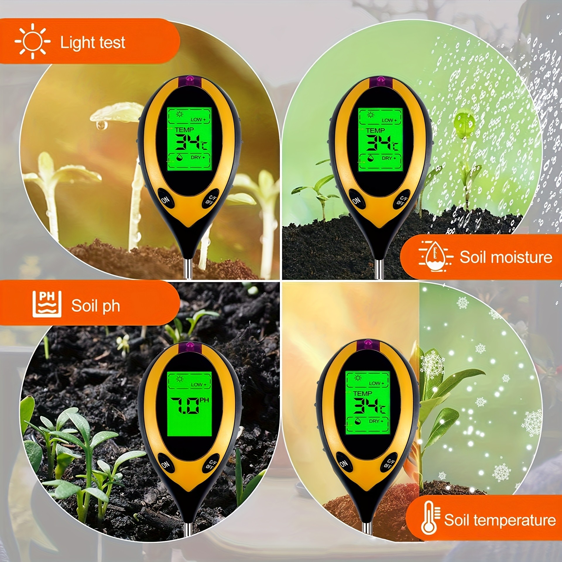 Soil PH Tester 4 in 1 PH Soil  - Ph Meter 评论和价格