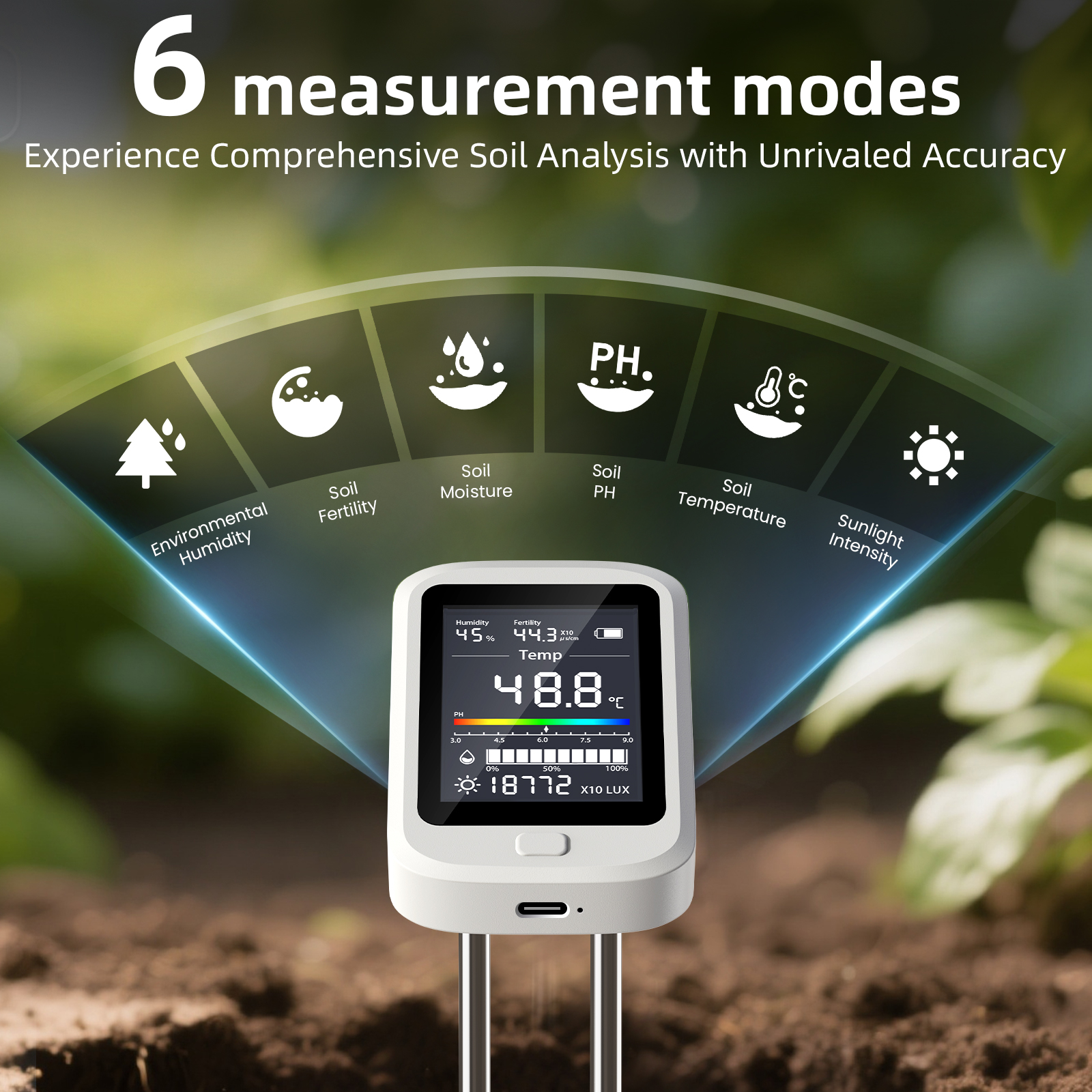 6-in-1 Soil Moisture Meter, Hy - Ph Meter 评论和价格
